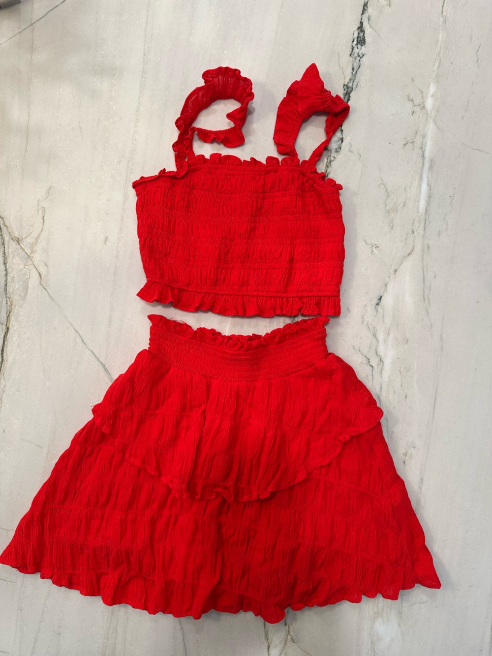Skylar + Madison Bright Red Smocked Set